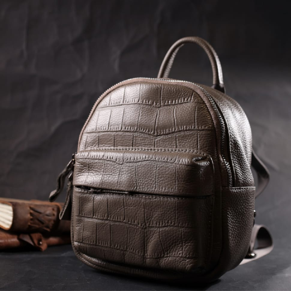 Женский компактный стильный рюкзак из натуральной кожи Vintage 22435 Серый