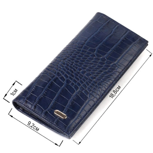 Красивий чоловічий вертикальний гаманець із натуральної шкіри з тисненням під крокодила CANPELLINI 21901 Синій