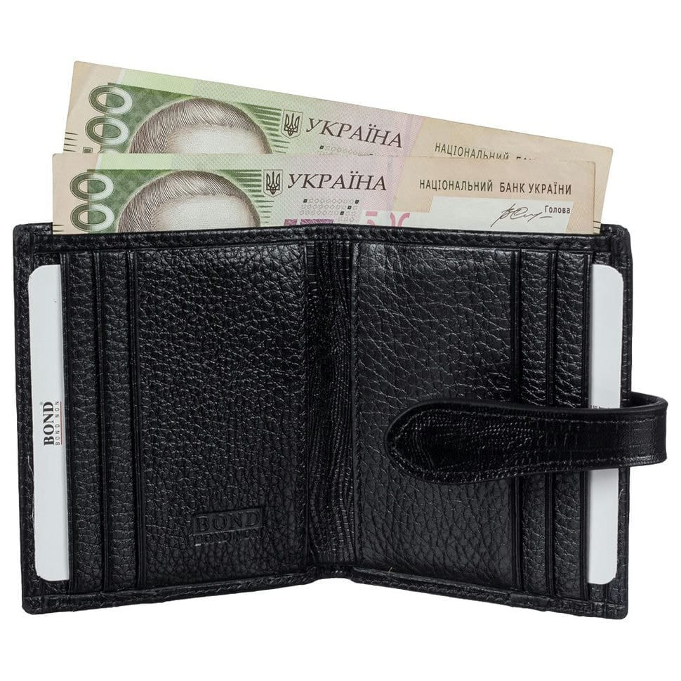 Кредитниця з відділом для купюр шкіряна BOND 561-902 чорний лазер