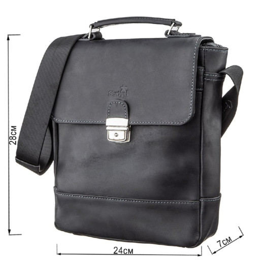 Сумка чоловіча SHVIGEL 11137 з вінтажній шкіри Чорна