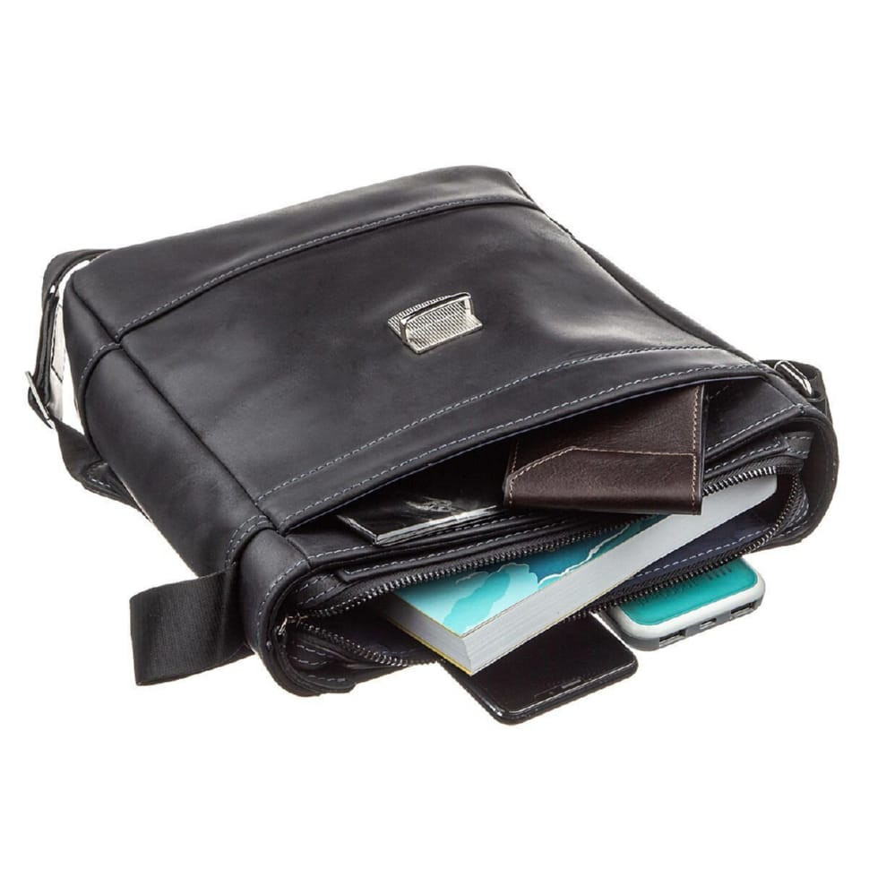 Сумка чоловіча SHVIGEL 11137 з вінтажній шкіри Чорна