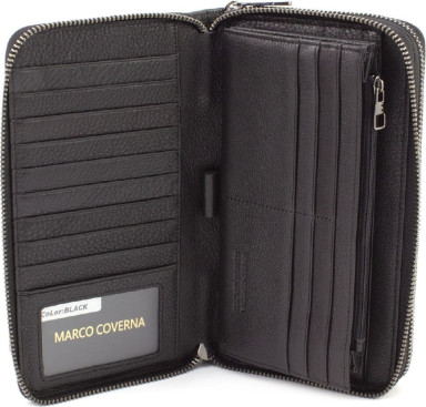 Functional men`s leather clutch with two zippers Marco Coverna 020-5902 Black