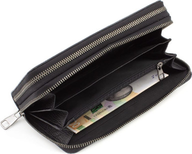 Functional men`s leather clutch with two zippers Marco Coverna 020-5902 Black