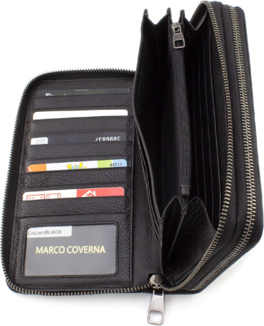 Functional men`s leather clutch with two zippers Marco Coverna 020-5902 Black