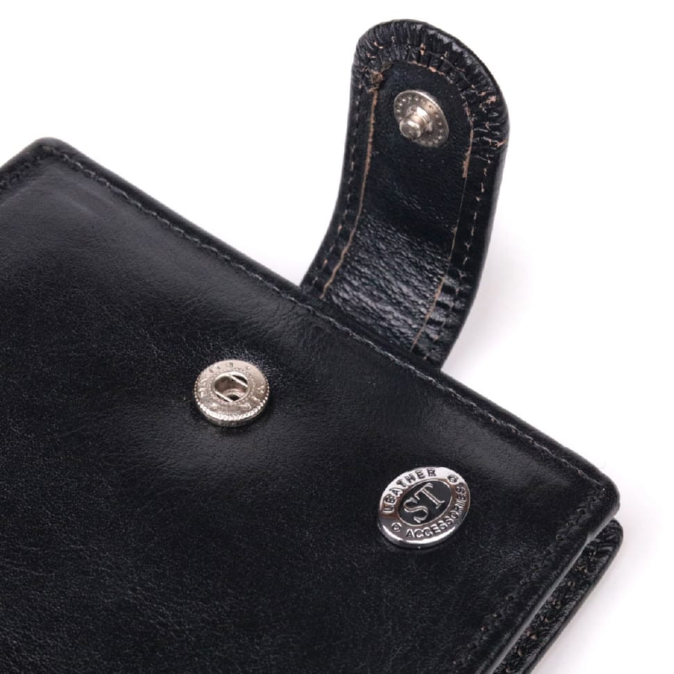 Надежный мужской бумажник из натуральной гладкой кожи ST Leather 19408 Черный