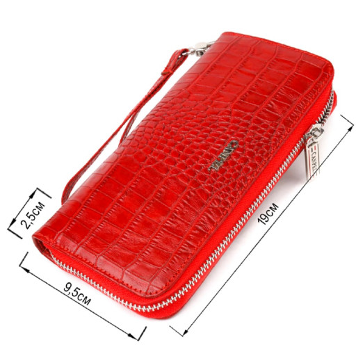 Горизонтальний яскравий гаманець для жінок із натуральної фактурної шкіри під крокодила CANPELLINI 21621 Червоний