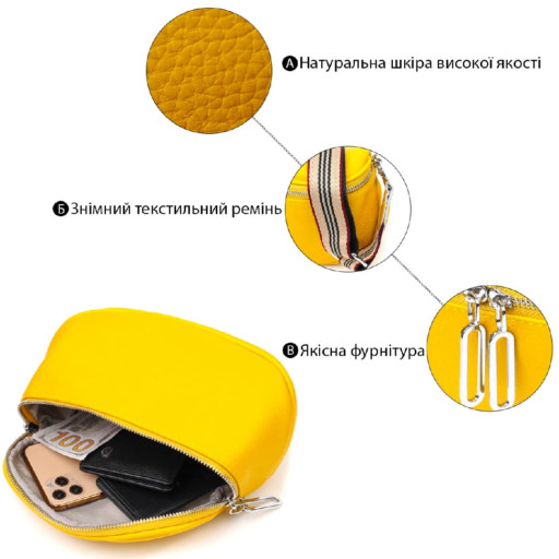 Яскрава жіноча сумка через плече з натуральної шкіри 22116 Vintage Жовта