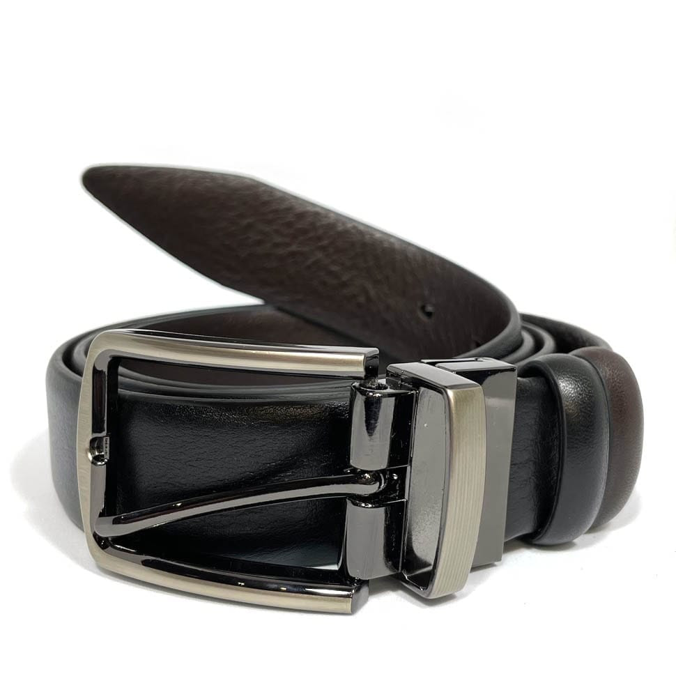 Двосторонній ремінь зі шкіри оленя чер\корич квадратна пряжка t22763-2