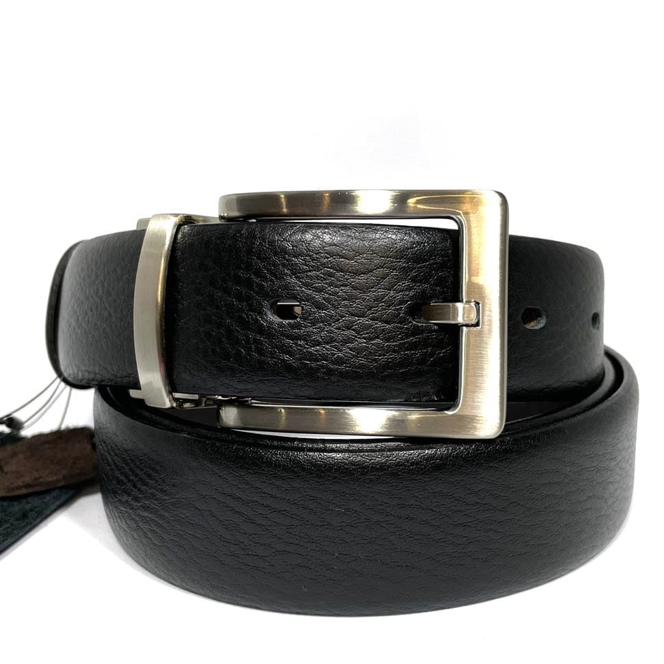 Двосторонній ремінь зі шкіри оленя чер\корич квадратна пряжка t22763-2