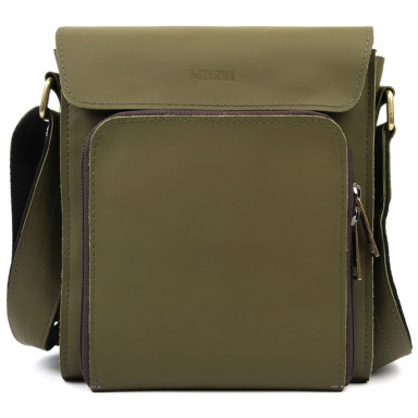 Mens Leather Shoulder Bag ZE-30272-3md TARWA Green Kaiser