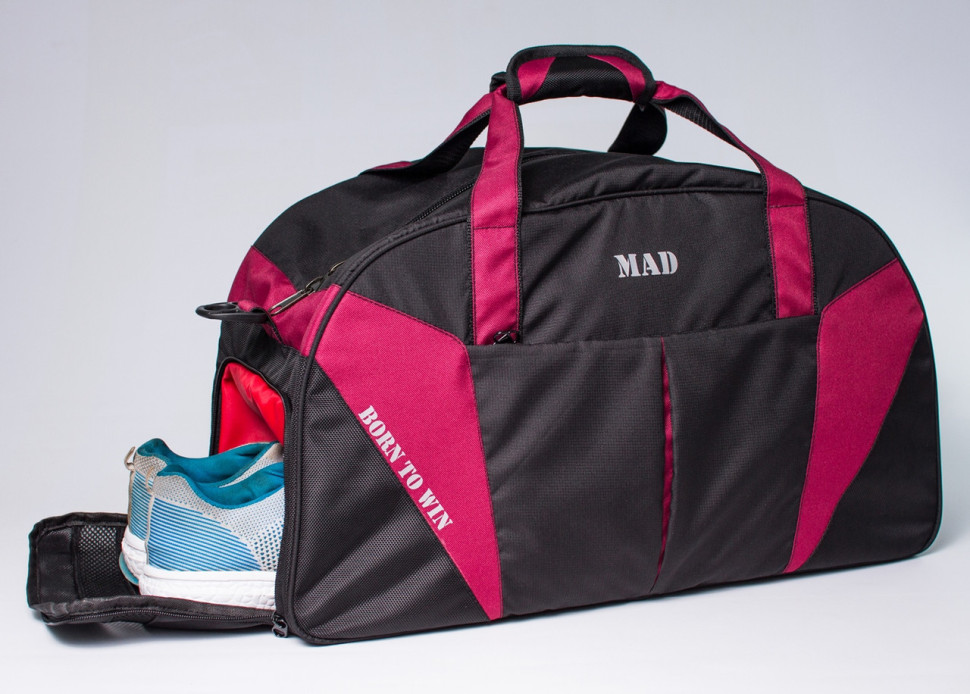 Спортивна сумка з кишенею для взуття 42L Cross Porter чорна з бордовим від MAD