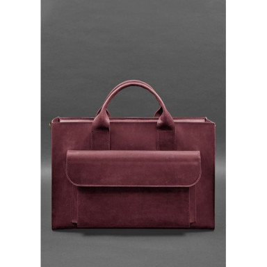 Leather bag for laptop and documents Universal burgundy Crazy Horse