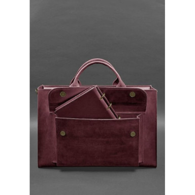 Leather bag for laptop and documents Universal burgundy Crazy Horse