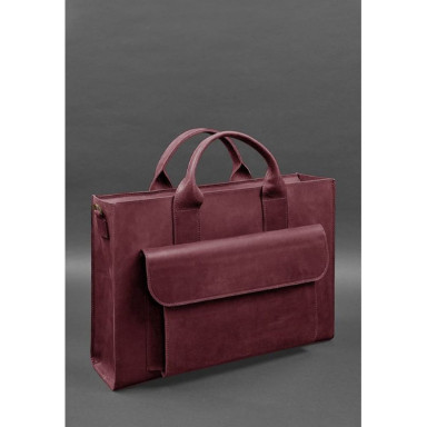Leather bag for laptop and documents Universal burgundy Crazy Horse