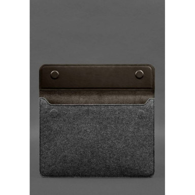 Envelope case with flap leather+felt for MacBook 13" Dark brown Crazy Horse