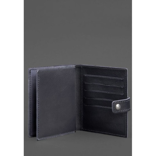 Шкіряна обкладинка-портмоне на паспорт з гербом України 25.1 темно-синя