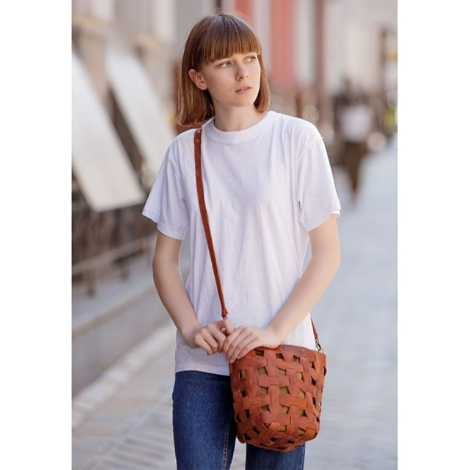 Women's leather woven bag Puzzle M light brown Crazy Horse