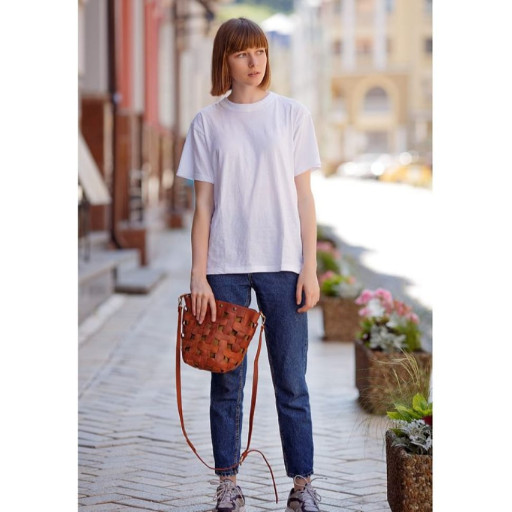 Шкіряна плетена сумка Пазл M світло-коричнева Crazy Horse