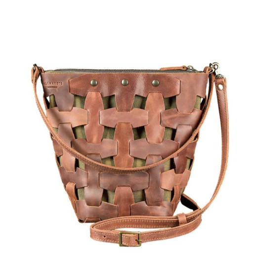 Шкіряна плетена сумка Пазл M світло-коричнева Crazy Horse