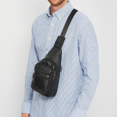 Men's leather backpack Keizer K1086bl-black