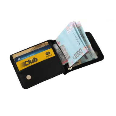 Шкіряний маленький гаманець затиск для грошей BGS чорний BGS3190