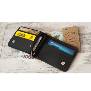 Шкіряний маленький гаманець затиск для грошей BGS чорний BGS3190