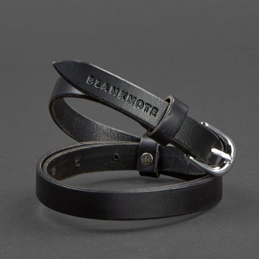 Жіночий шкіряний вузький ремінь 15 мм Чорний