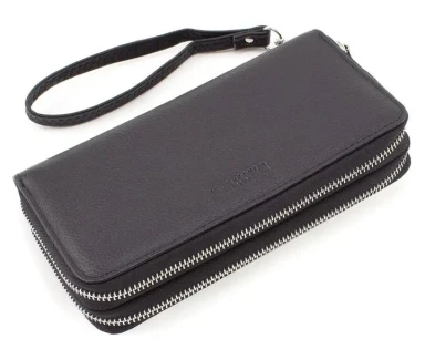 Большой кожаный клатч на двух молниях Marco Coverna M39-3 Black Big Черный