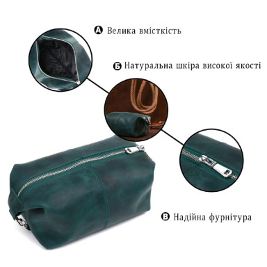 Кожаная матовая косметичка Shvigel 16399 Зеленый