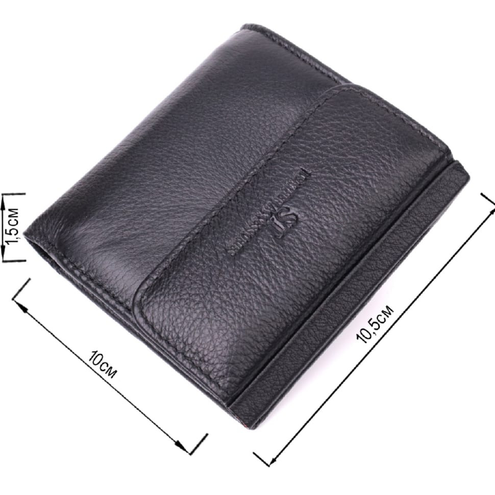 Компактный женский кошелек с монетницей снаружи из натуральной кожи ST Leather 22542 Черный