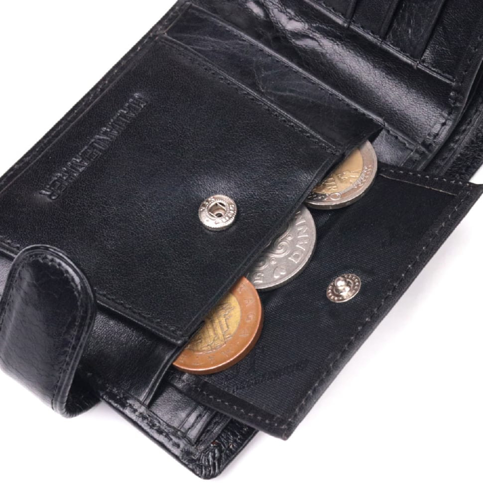 Мужской бумажник из натуральной гладкой кожи в два сложения ST Leather 19409 Черный