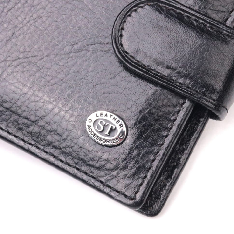 Мужской бумажник из натуральной гладкой кожи в два сложения ST Leather 19409 Черный