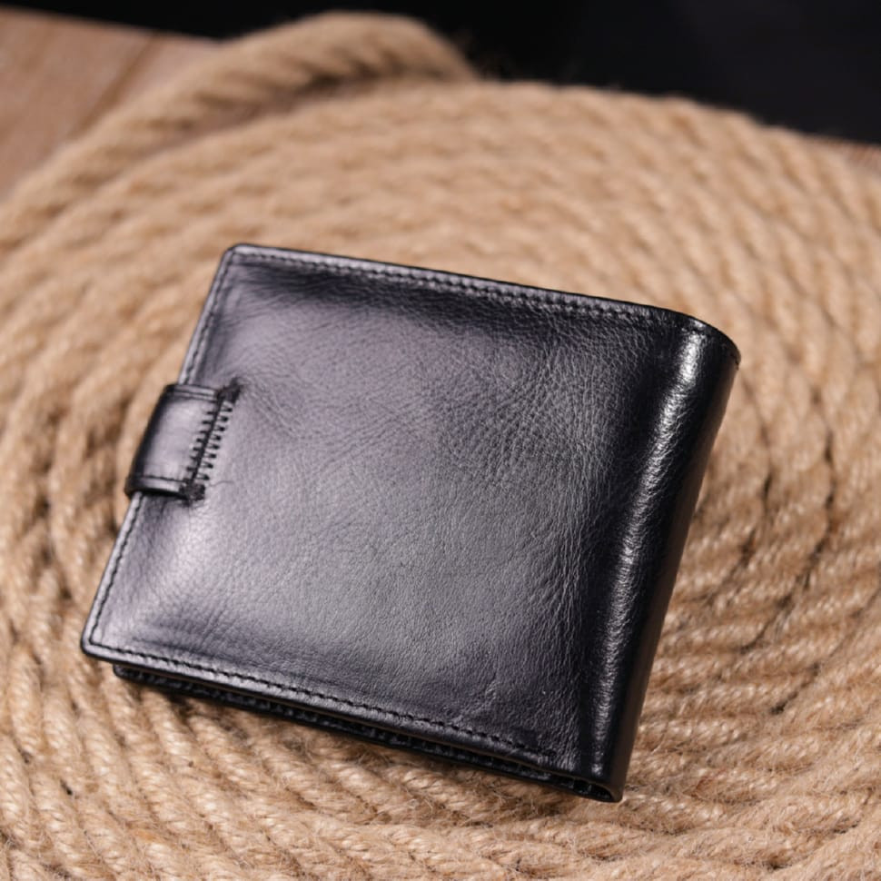 Мужской бумажник из натуральной гладкой кожи в два сложения ST Leather 19409 Черный