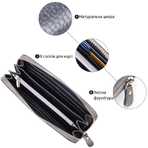 Чудовий гаманець з відливом для жінок із натуральної шкіри флотар CANPELLINI 21622 Сірий