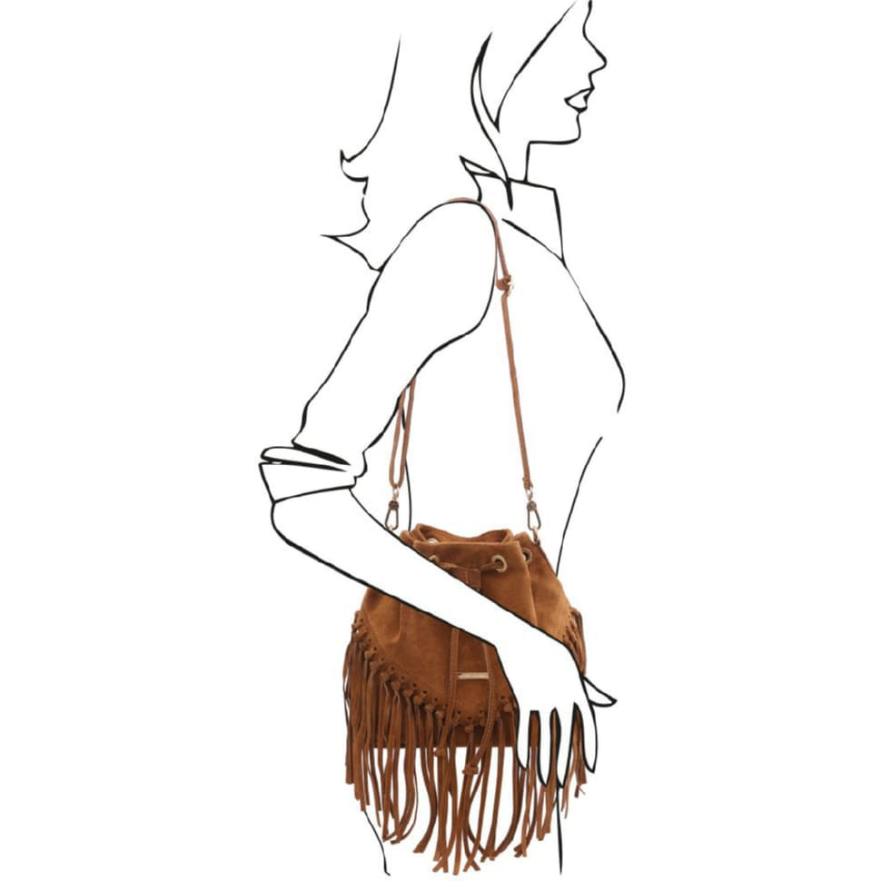 Замшева жіноча сумка відро Tuscany TL142291 з бахромою