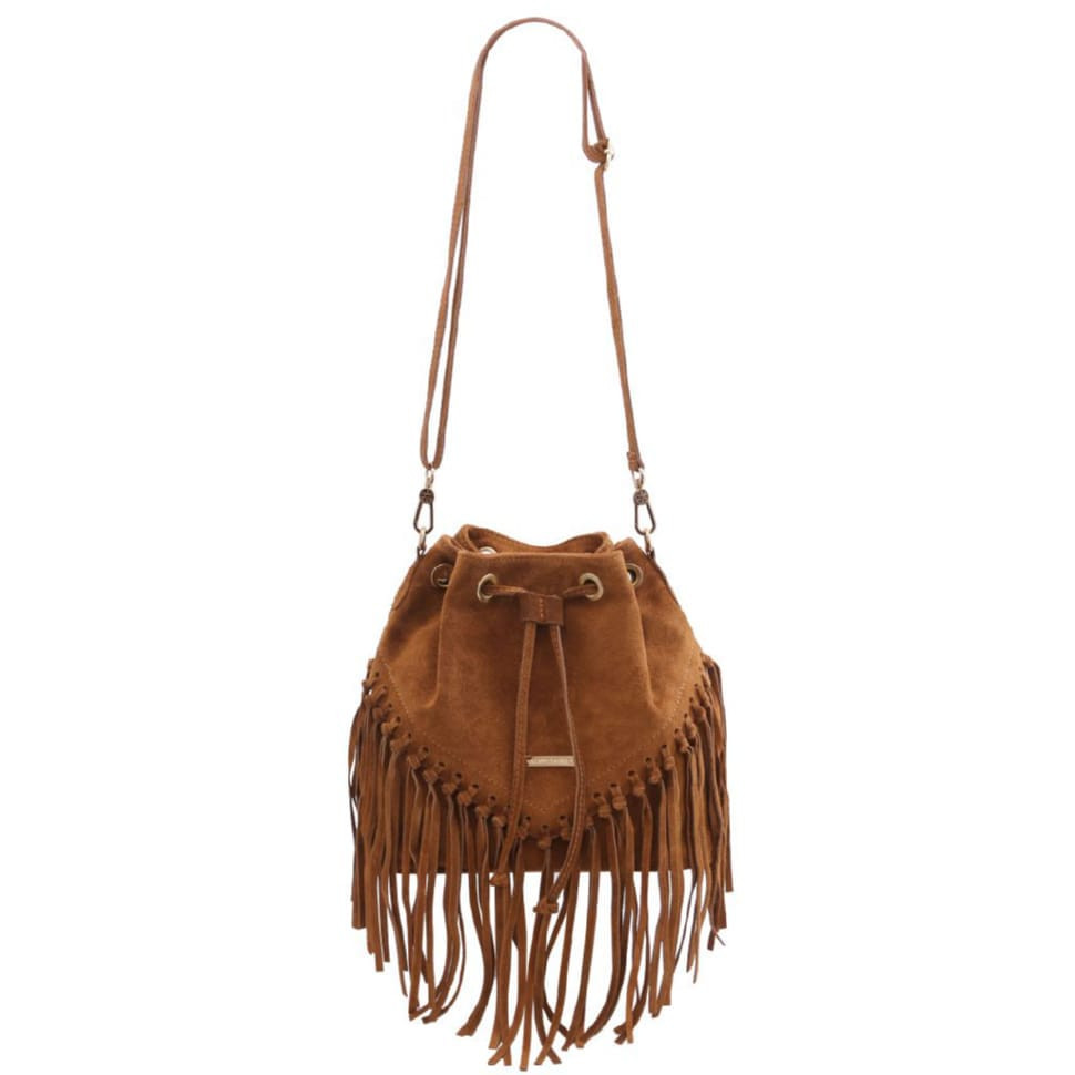 Замшева жіноча сумка відро Tuscany TL142291 з бахромою