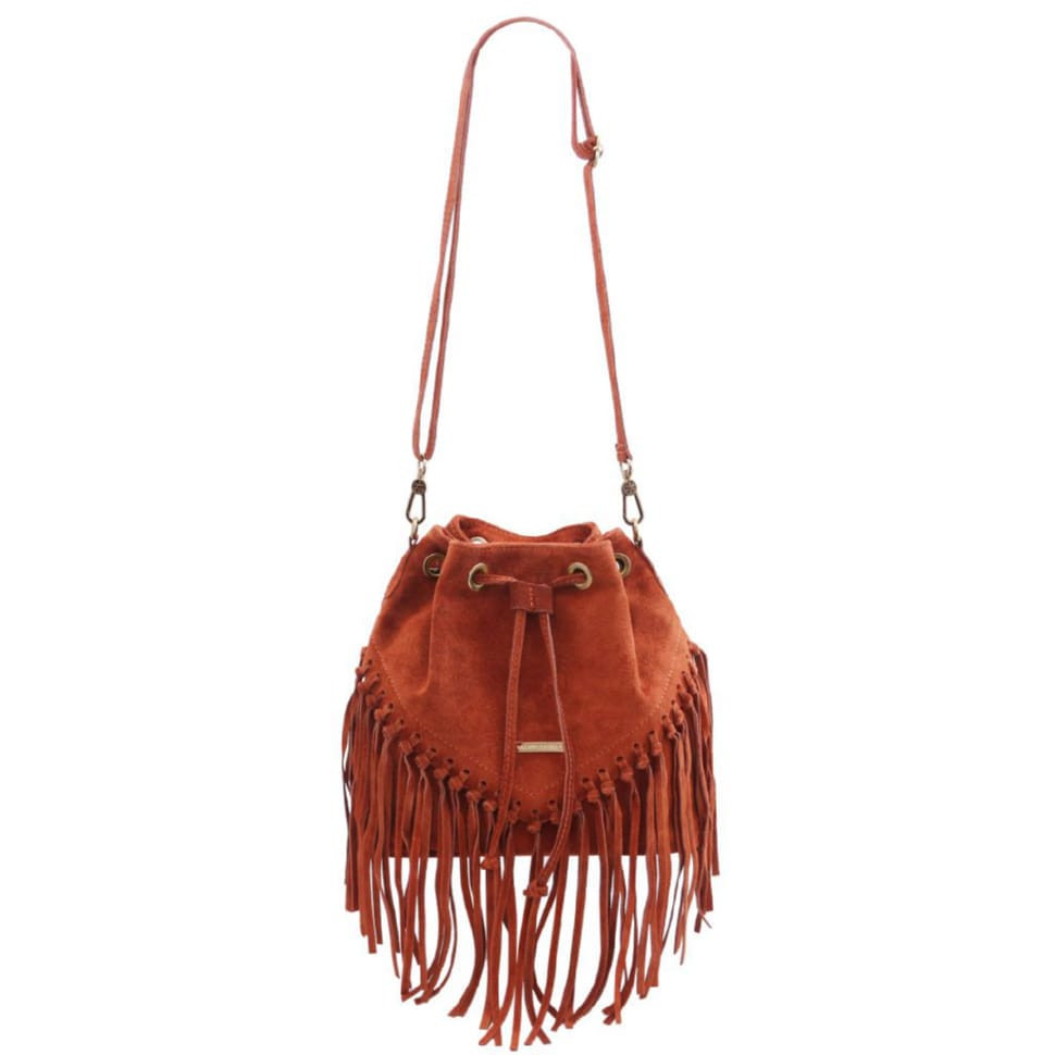 Замшева жіноча сумка відро Tuscany TL142291 з бахромою