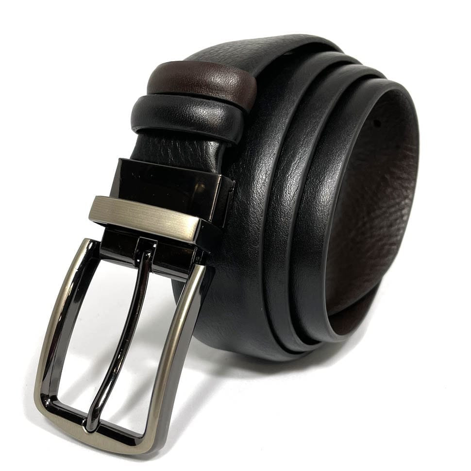 Двосторонній ремінь зі шкіри оленя чер\корич матова пряжка t22763-3