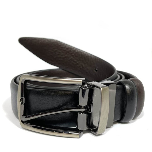Двосторонній ремінь зі шкіри оленя чер\корич матова пряжка t22763-3