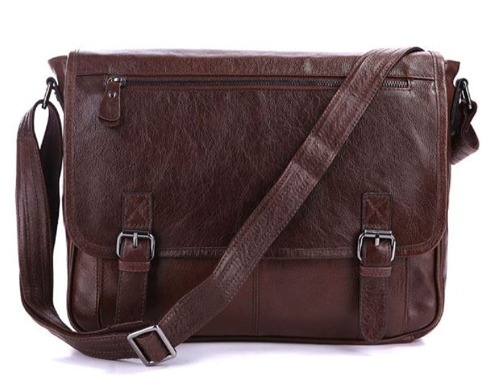 Збільшена 7022LB шкіряна сумка на плече, коричнева John McDee