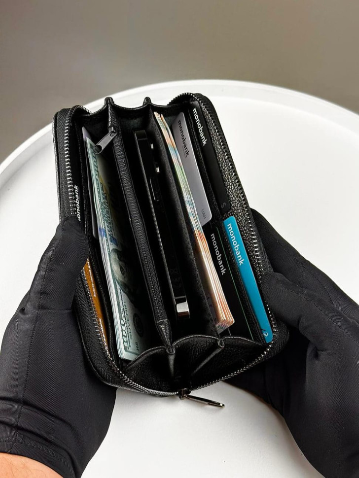 Genuine grain leather clutch wallet SV001 (black)