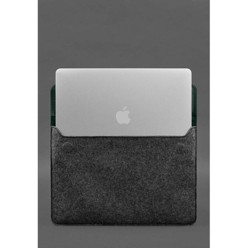 Чохол-конверт із клапаном шкіра+фетр для MacBook 14" Зелений Crazy Horse