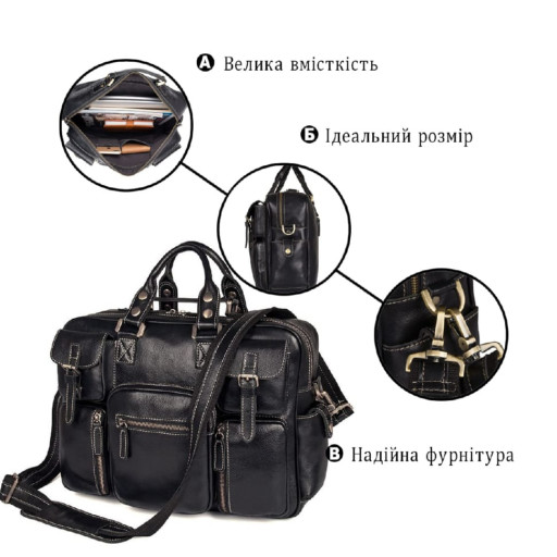 Багатофункціональна сумка з натуральної шкіри Vintage 14204 Чорна