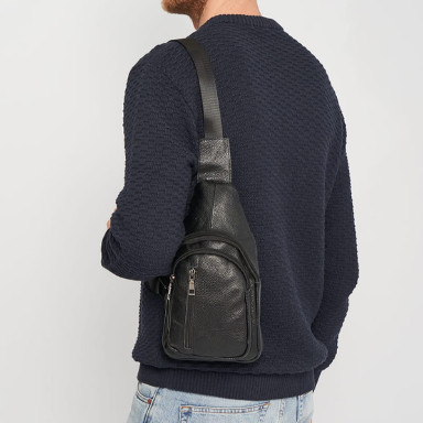 Men's leather backpack Keizer K1082bl-black