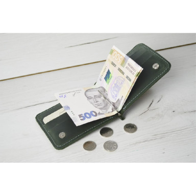 Шкіряний гаманець з притиском для грошей і монетницею BGS 12,5*8,5 см зелений BGS3090