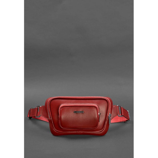 Шкіряна поясна сумка-бананка Трапеція червона