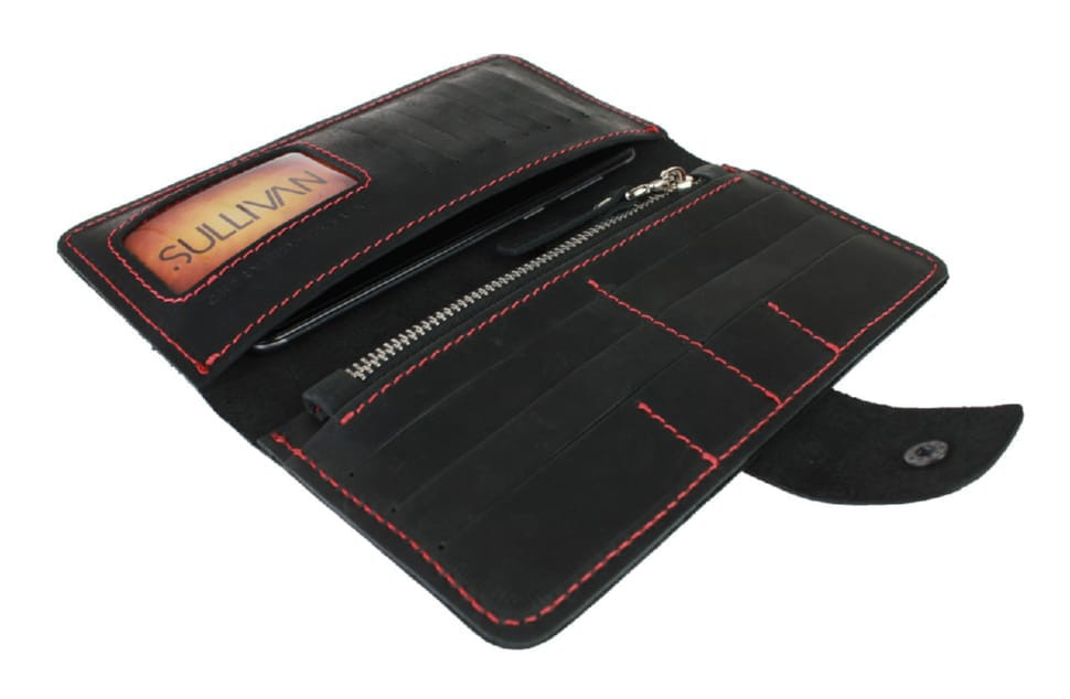 Women's leather wallet SULLIVAN kgb22(8) black red thread