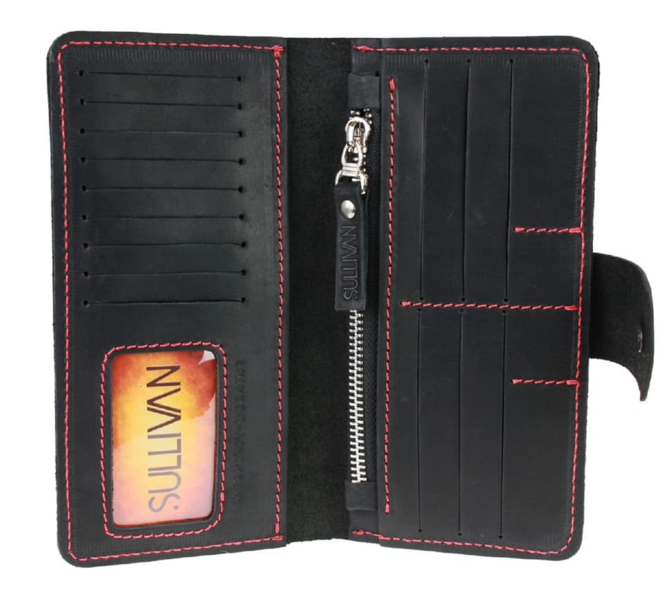 Women's leather wallet SULLIVAN kgb22(8) black red thread