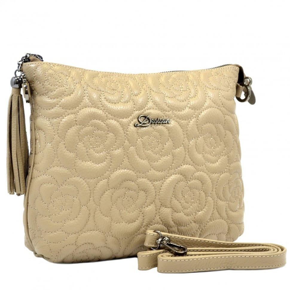 Сумка жіноча шкіряна Desisan 1515-298 бежеві квіточки