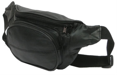 Кожаная поясная сумка, бананка Cavaldi 903-353 черная